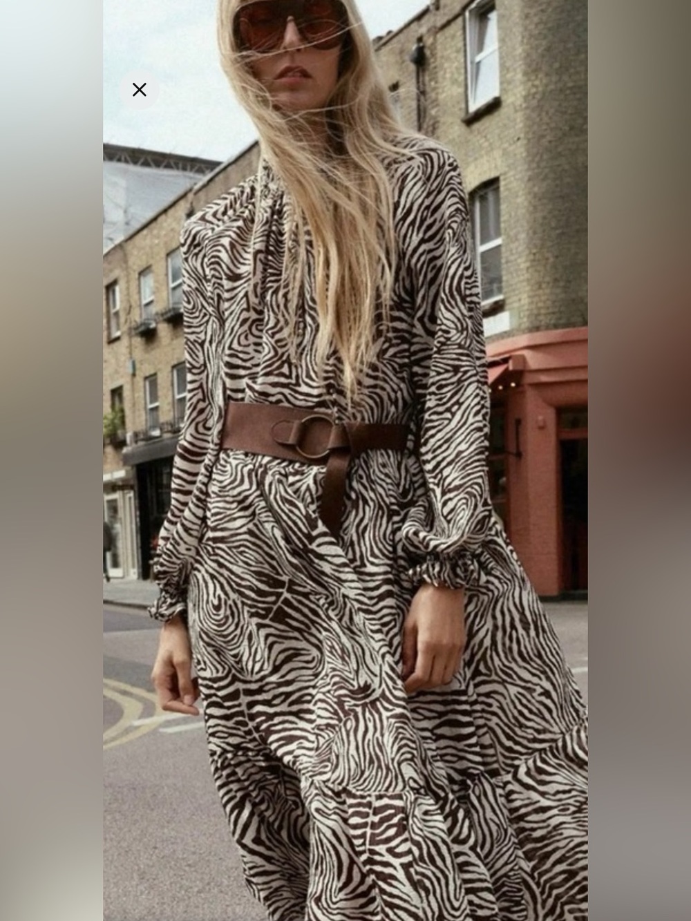 Zara Zebra Animal Print Belted Midi Dress L NWT - Picture 4 of 11